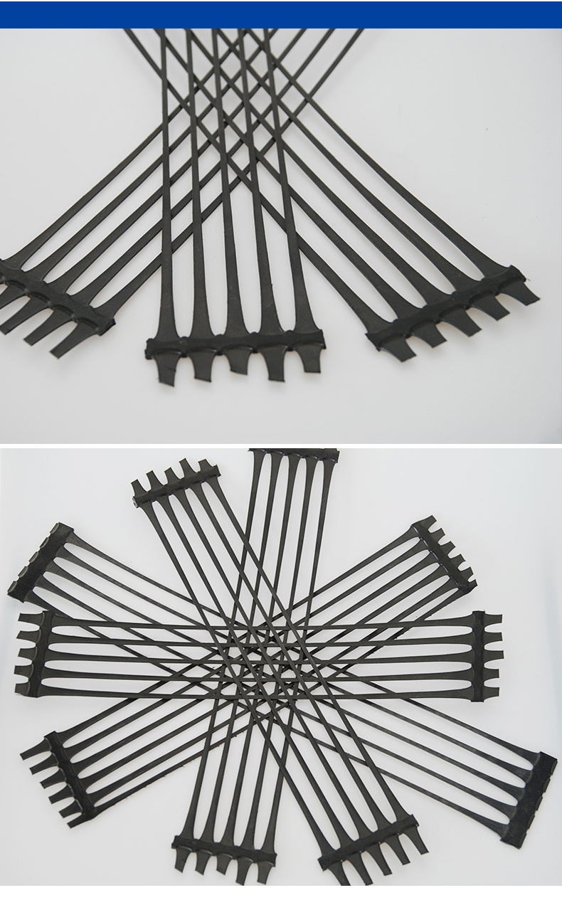 Unidirectional tensile plastic geogrid has strong bearing capacity for acid alkali corrosion resistance, reinforced roadbed, and highway maintenance