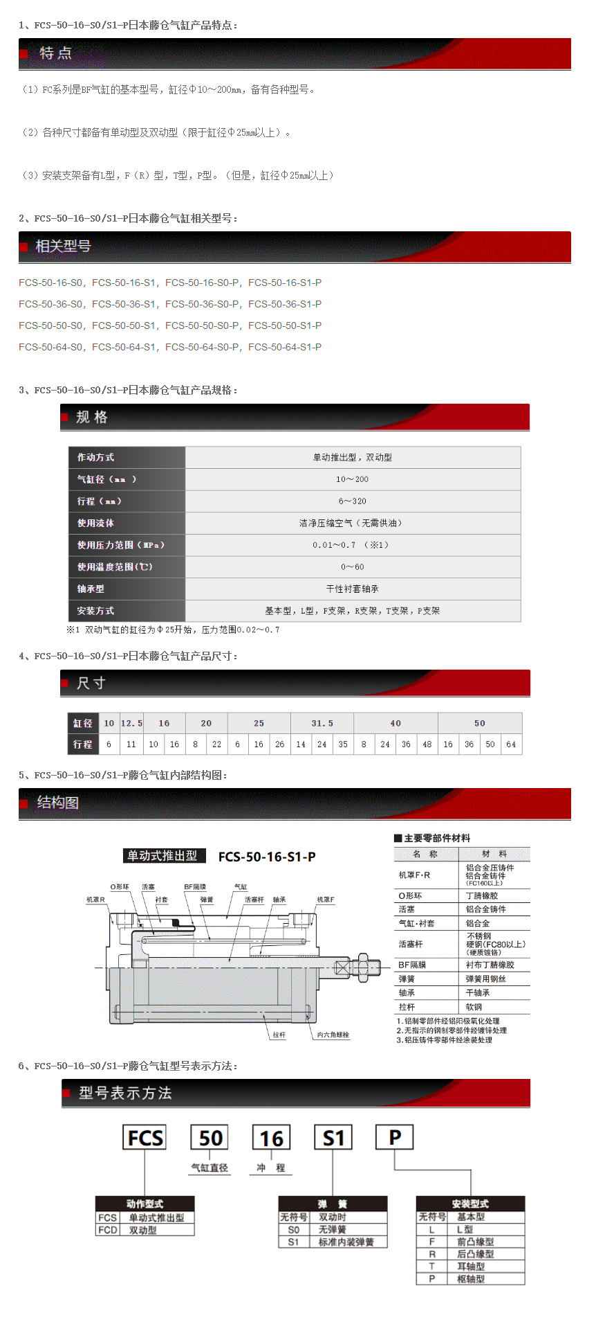 Fujikura Low Friction Cylinder FCS-50-16-S0/S1-P Series Diaphragm Imported Brand - Spot Package