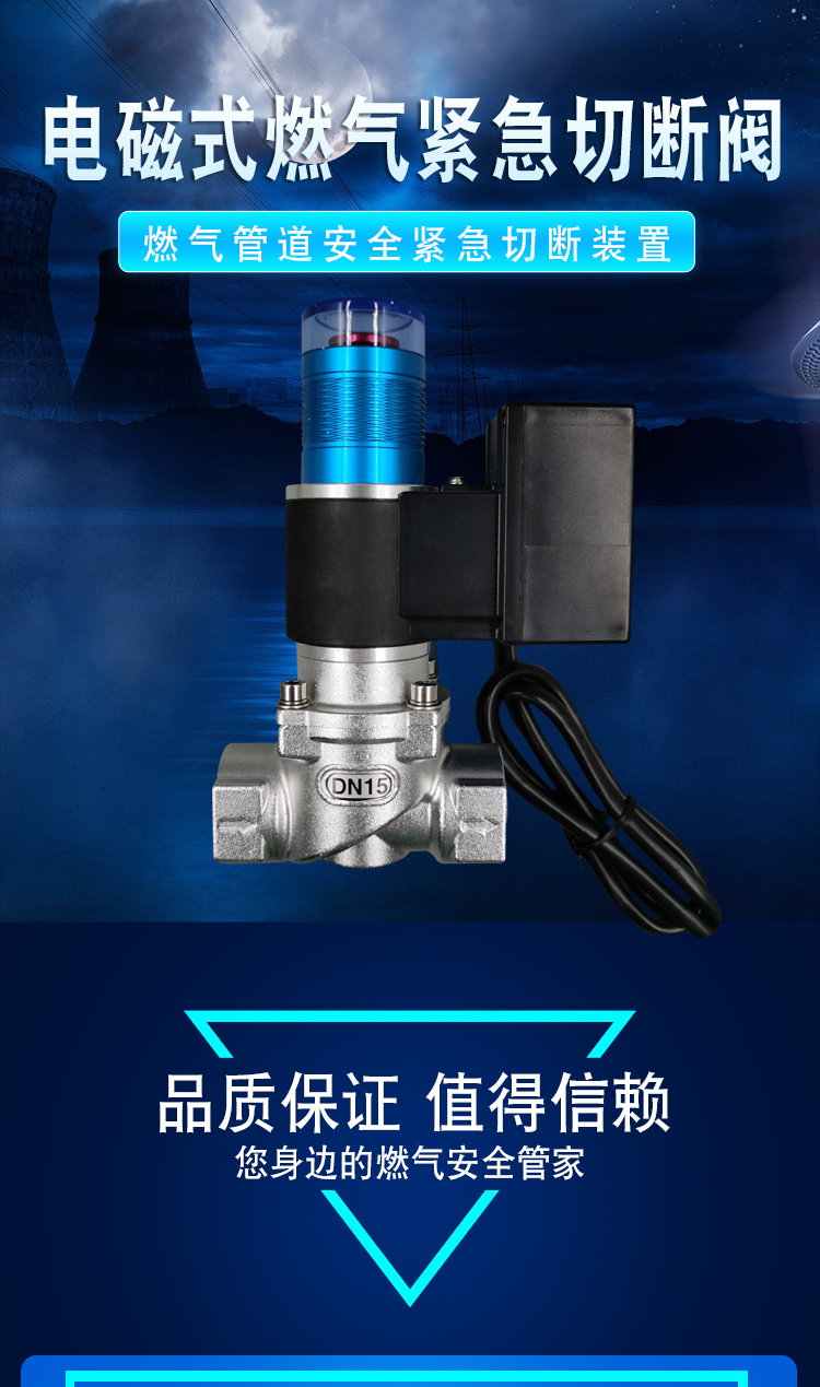 Electromagnetic gas emergency shut-off valve Industrial DN15 valve Normally closed gas pipeline safety shut-off device