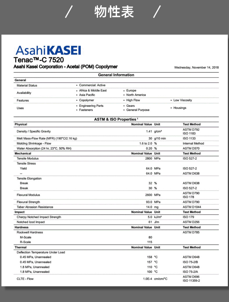 POM Japan Asahi Chemical 7520 Ultra High Flow Low Viscosity Thin Wall Product Raw Material Polyformaldehyde