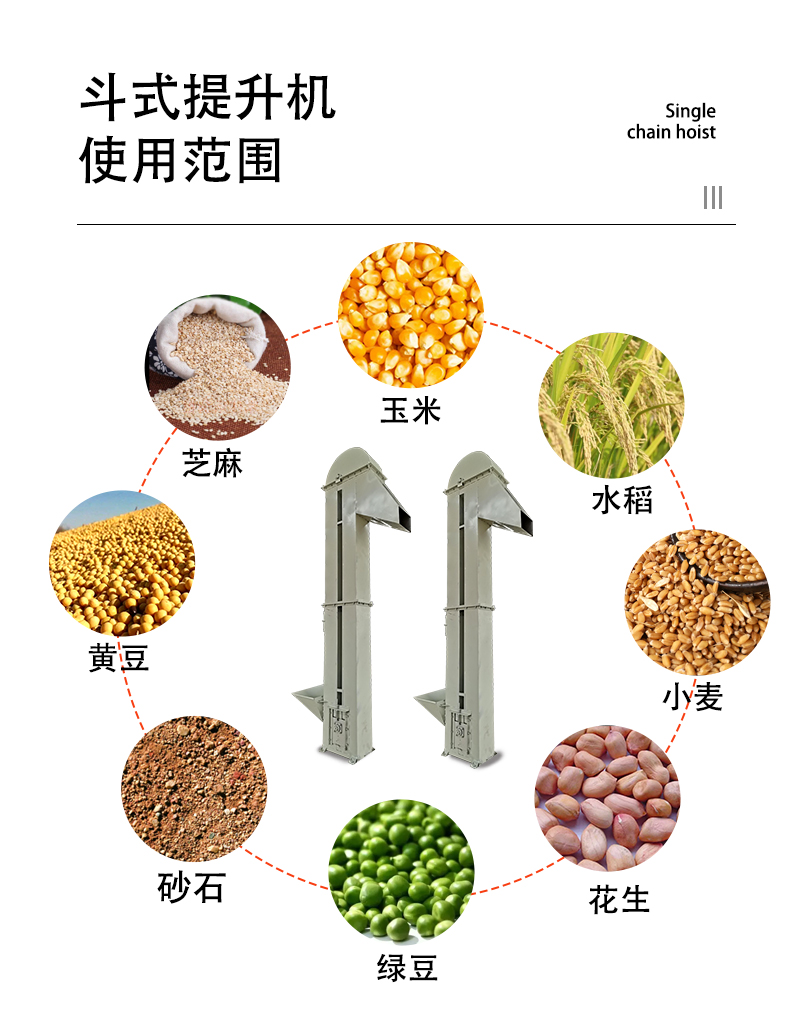 Roewe low-speed anti crushing elevator for conveying corn and legume grains using a single chain bucket elevator for mineral powder