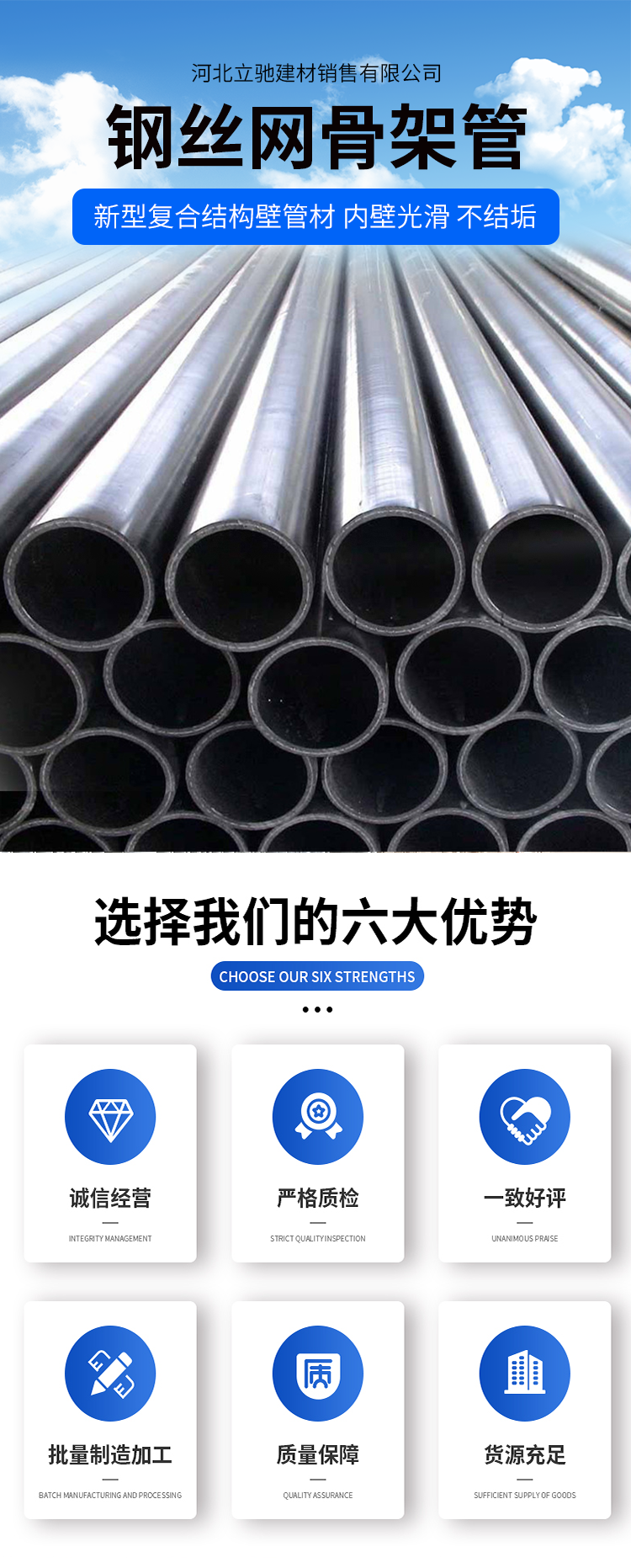 PE steel mesh skeleton composite pipe 160 spot wholesale of water supply and drainage for Fire protection engineering 1.6mpa