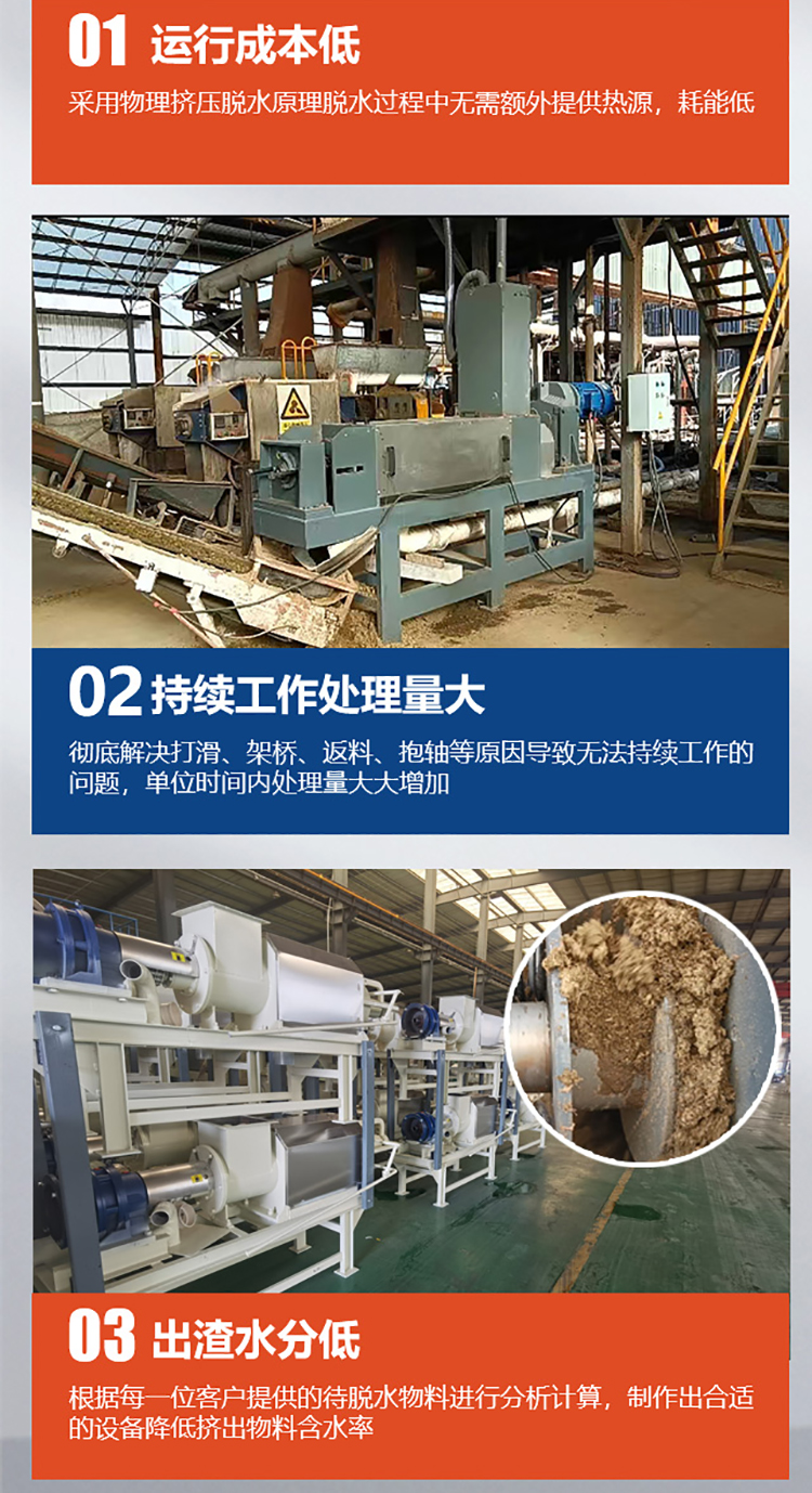 Cow manure dry and wet separator, secondary press and dehydration equipment, water soaked cow manure processing machine, Chuantai spiral press machine