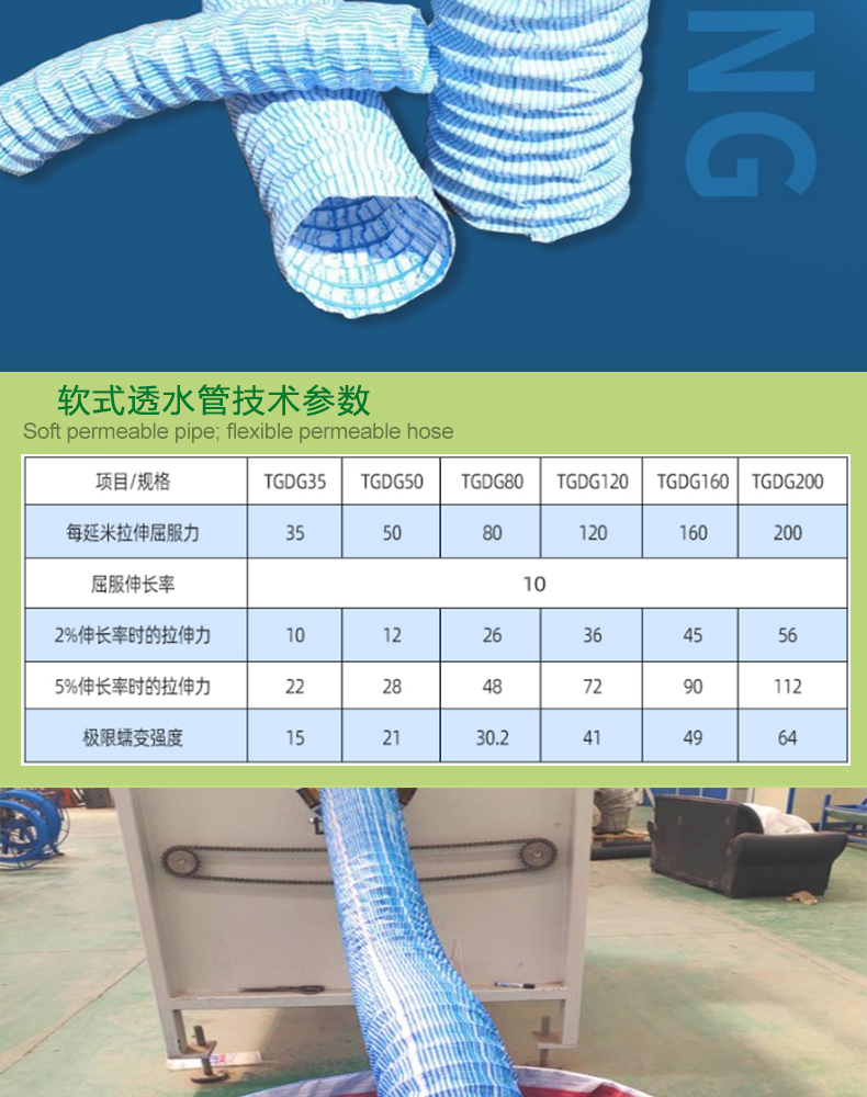 Soft permeable pipe bridge tunnel highway roadbed road seepage blind pipe engineering garden greening drainage hose