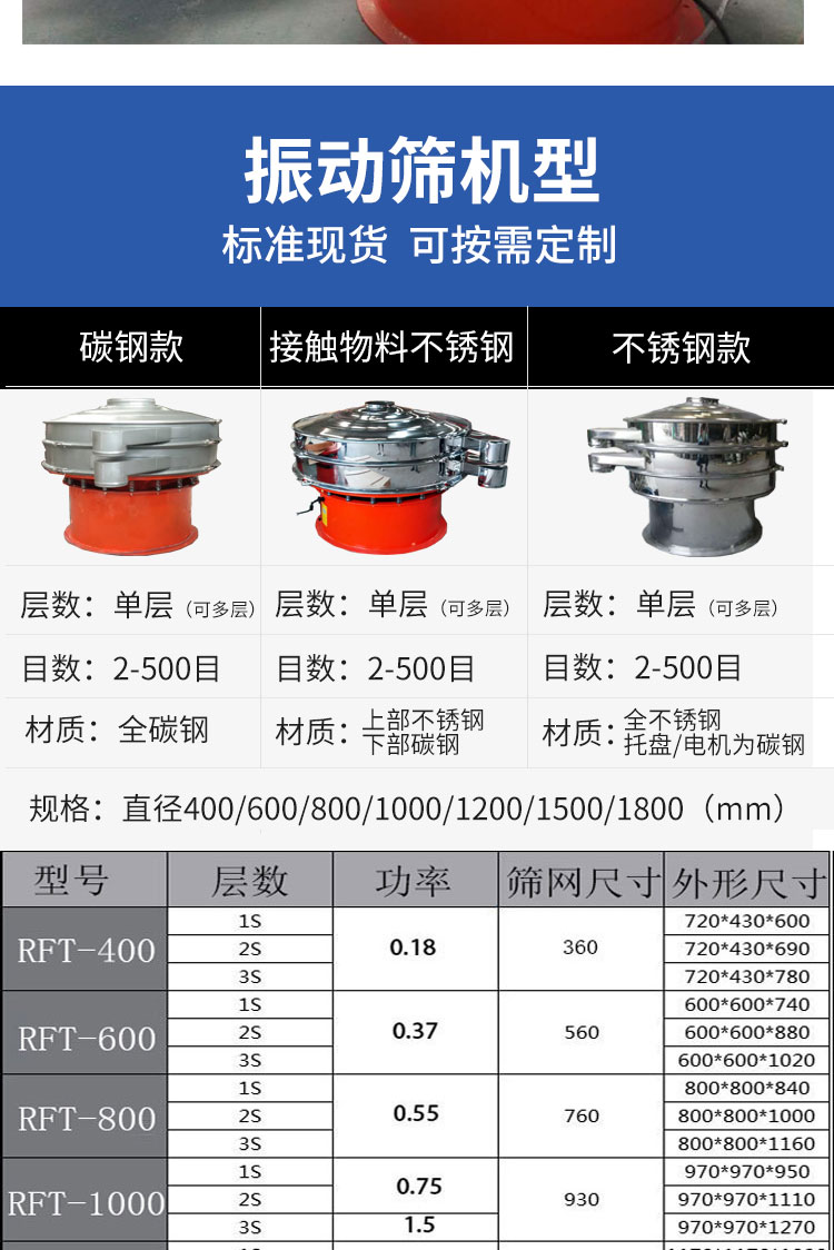 Small vibrating screen flour screening machine, stainless steel filtration and impurity removal screening machine, Ruifei