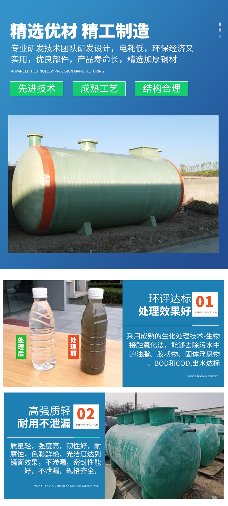 Small sewage treatment equipment for fiberglass septic tanks, decentralized sewage processors