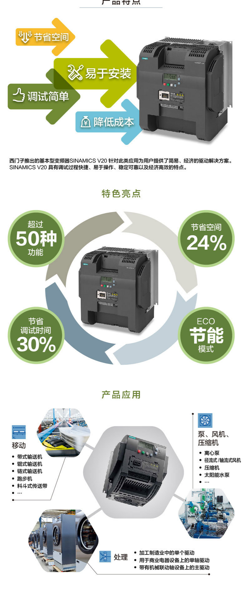 Siemens V20 frequency converter 6SL3210-5BB17-5BV1 0.75KW 220V with filter in stock