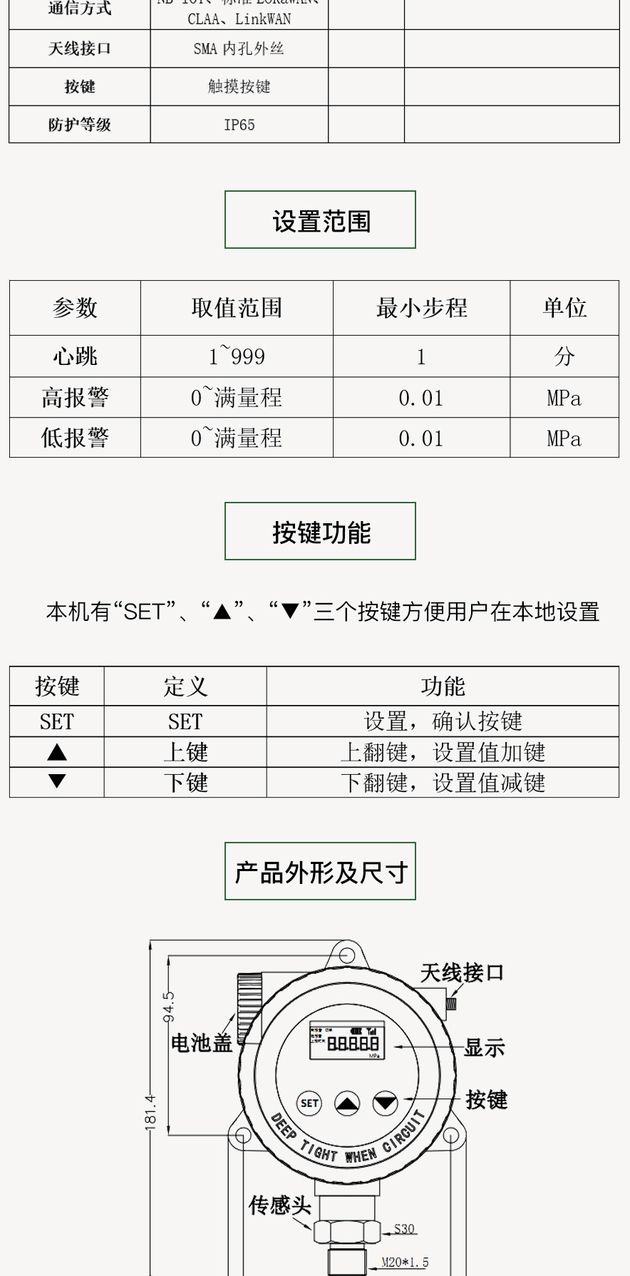 Jinrui Zhicheng NB Iot Pressure Sensor Water Pressure Monitoring Pressure Measurement Wireless Transmission Signal Intelligent Fire Protection