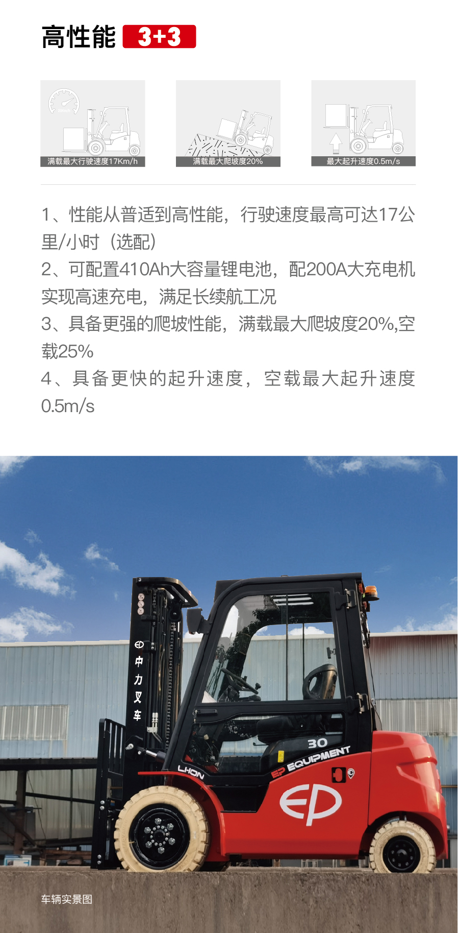 Zhongli 3-ton Electric Forklift Pushing and Handling Four Support Points Seat Forklift Customized Large Capacity Lithium Battery Balance Forklift