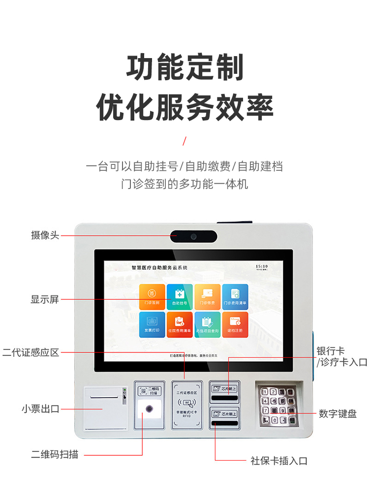 Self service terminal equipment: Hospital department registration, check-in, swiping card payment machine, wall mounted diagnosis room payment all-in-one machine