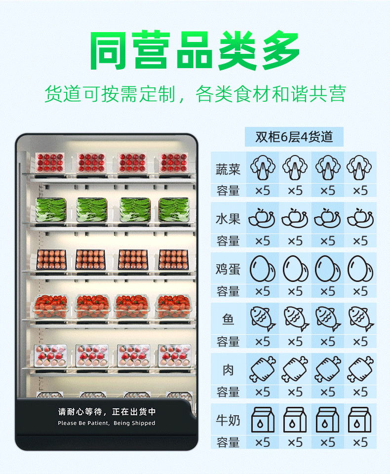 Bench, fresh seafood, fruits and vegetables, unmanned intelligent vending machine, scanning code, brushing face, self-service vending machine