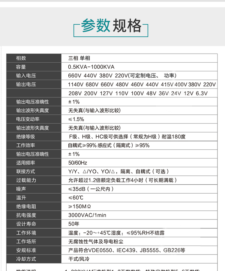 660V to 380V to 220V three-phase dry type 50KVA100KW engineering machinery equipment high-power transformer