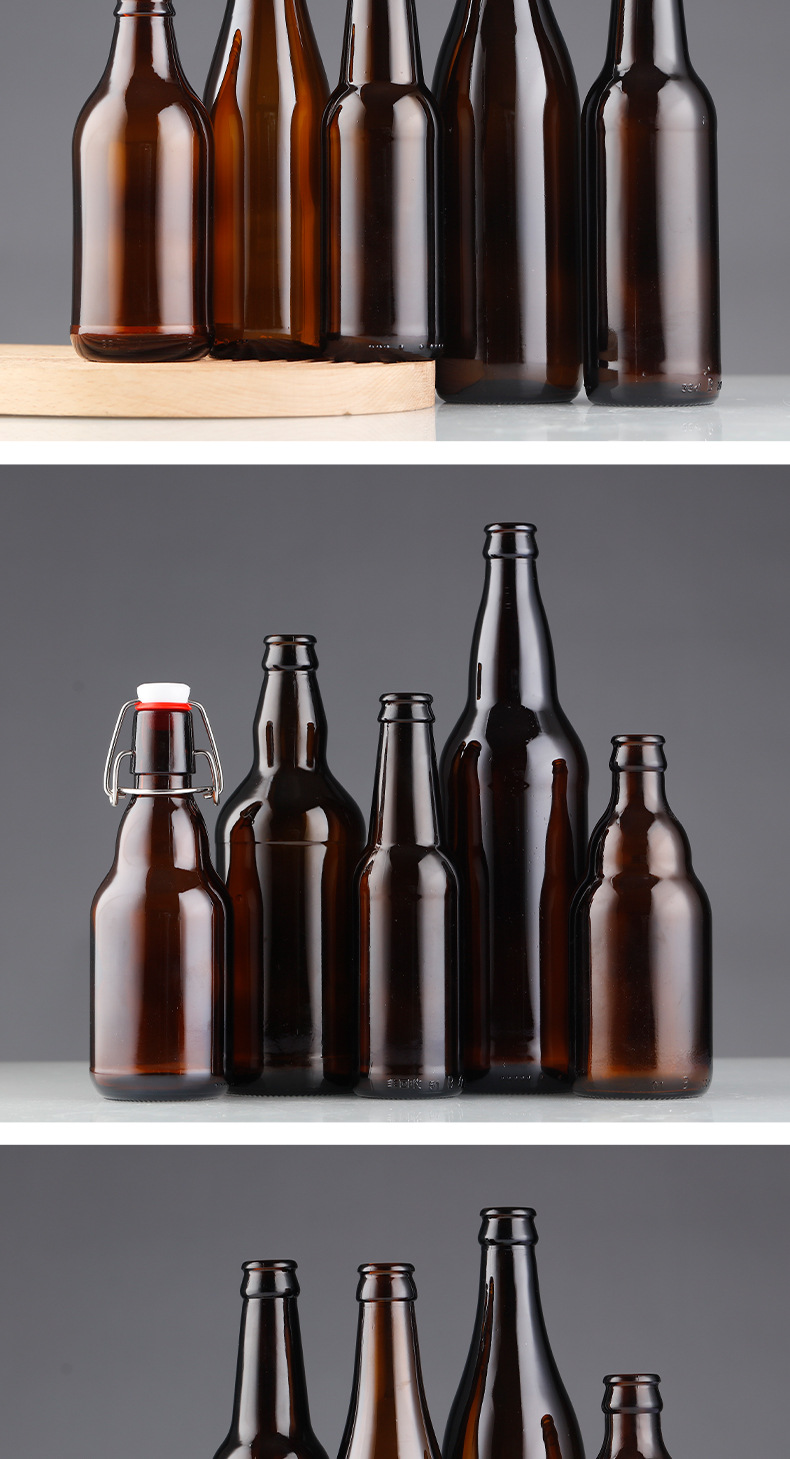 Brown glass beer bottle 500ml empty wine bottle soda beverage bottle with cap craft fruit wine bottle manufacturer wholesale