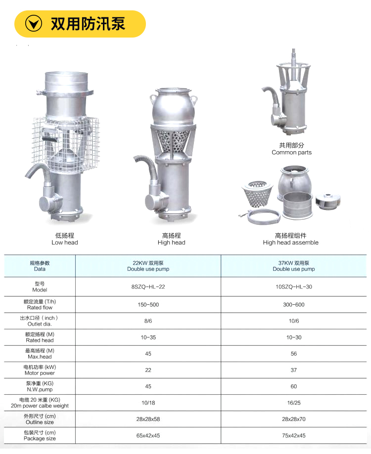 Portable permanent magnet flood control pump Large flow high lift waterlogging drainage Stainless steel flood control rescue frequency conversion submersible Axial-flow pump