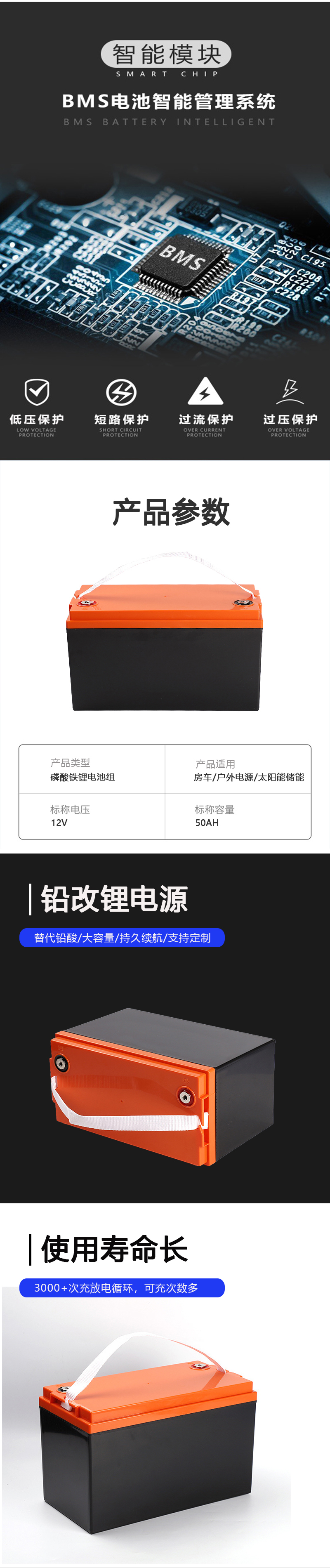 Manufacturer customized solar energy storage battery Lithium iron phosphate battery 12V 24V outdoor RV power supply