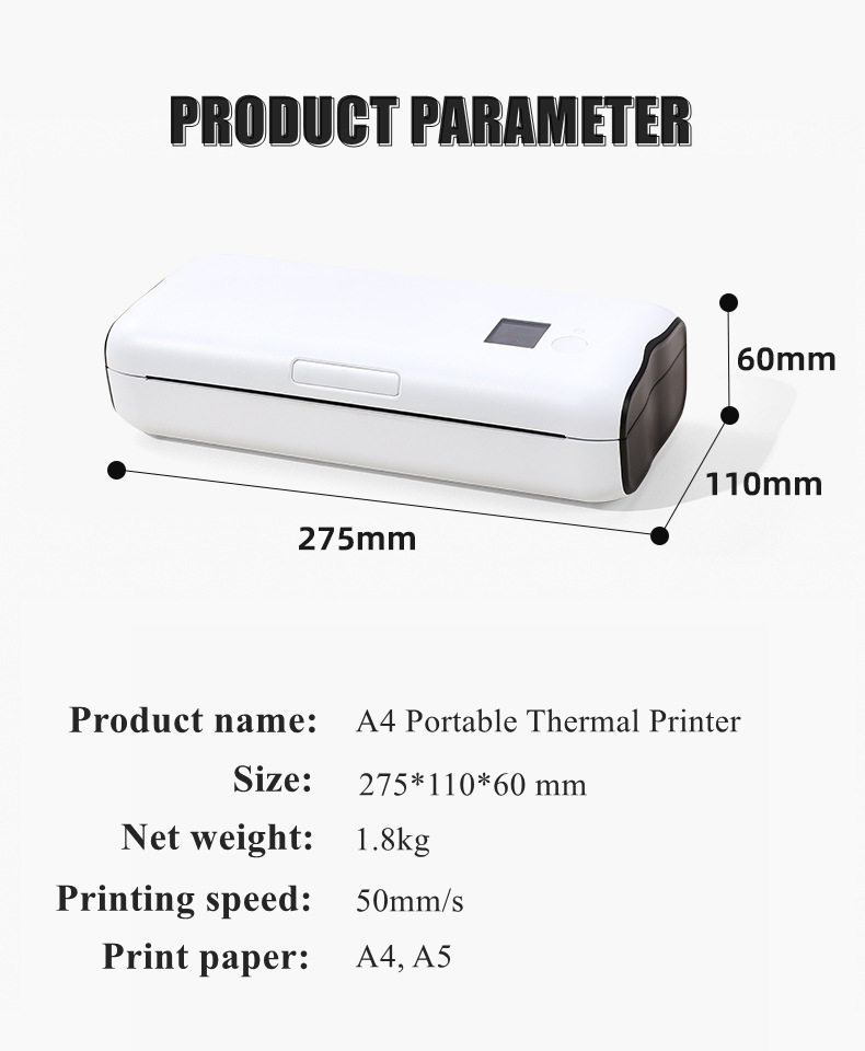 Portable thermal printer A4 home mini phone remote wireless wifi error homework