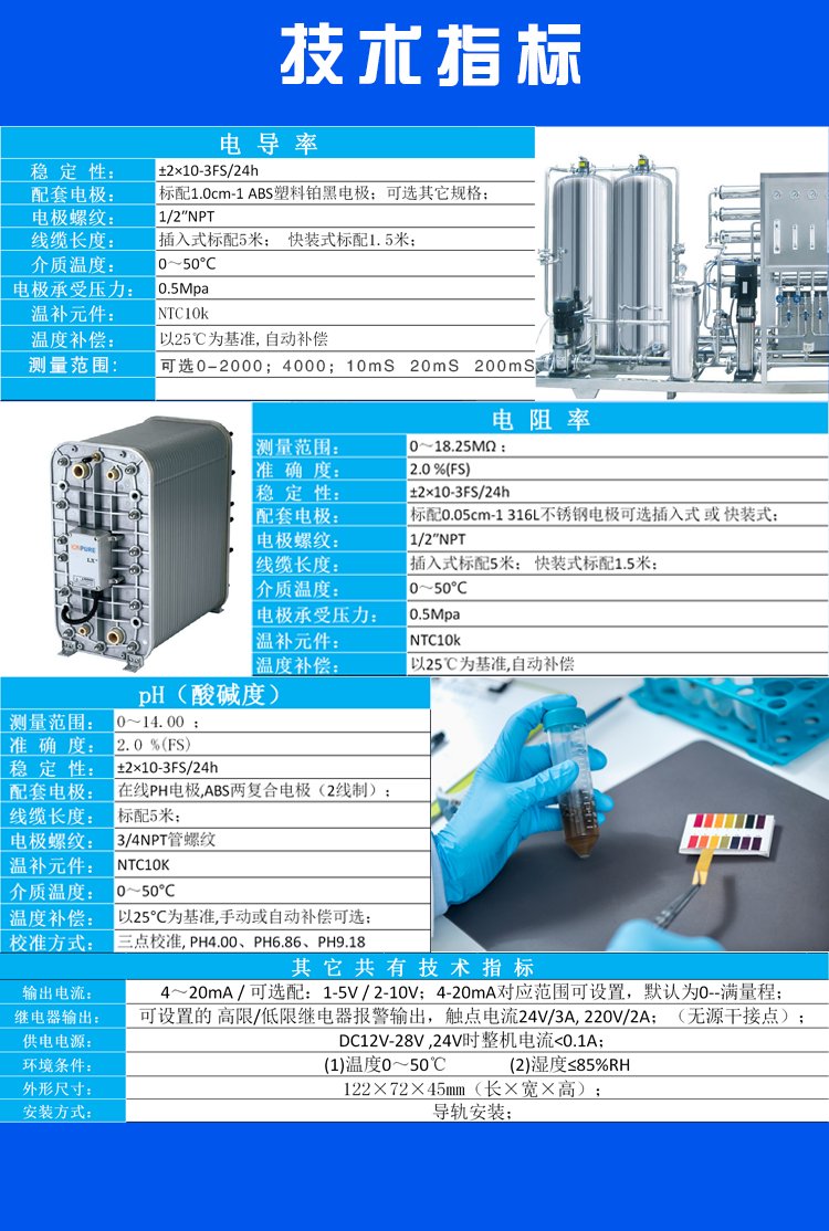 BSQ mini water quality transmitter conductivity resistivity EC sensor PH controller electrode