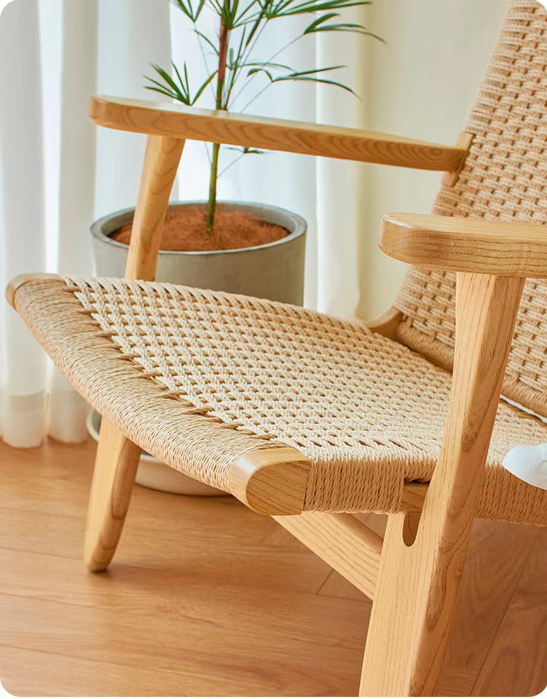 Household balcony lazybones rattan chairs, Nordic solid wood backrest sofa chairs, modern and simple single person lounge chairs, rattan woven leisure chairs