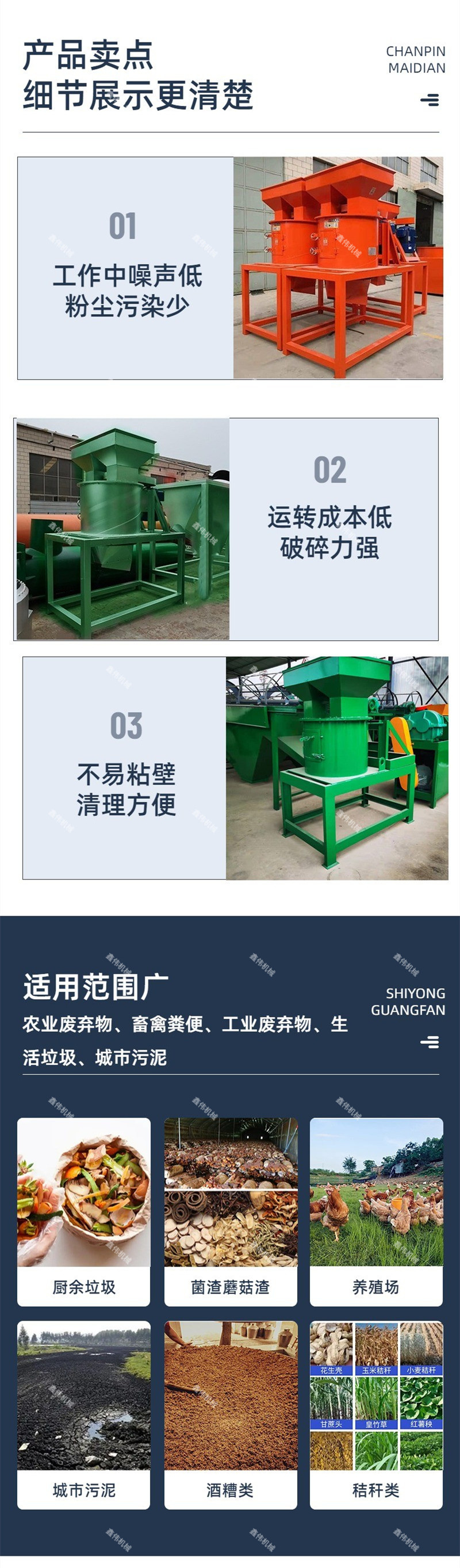 Xinwei animal and plant waste Manure crushing equipment Block material crusher Dry and wet material grinder