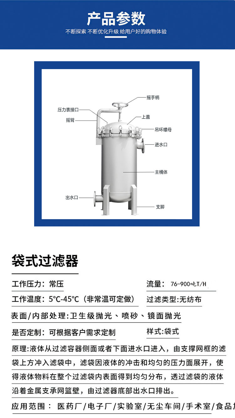 1.5MPa bag filter equipment, stainless steel filter, Hanke non-woven fabric filter material