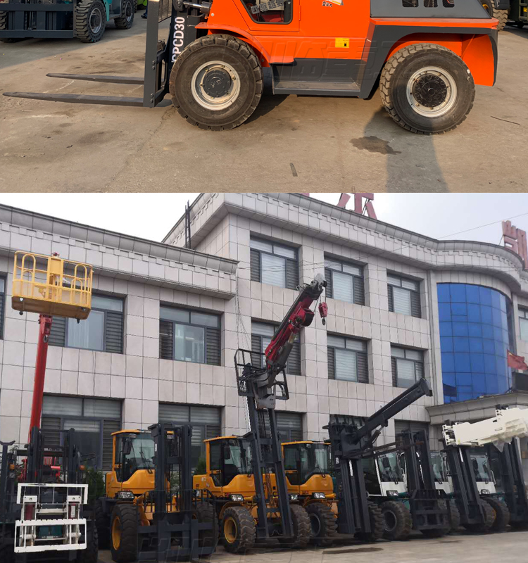 Off road forklift, four-wheel drive, 3-ton large construction site stacker, supports customization of various accessories, 5-ton diesel forklift manufacturer