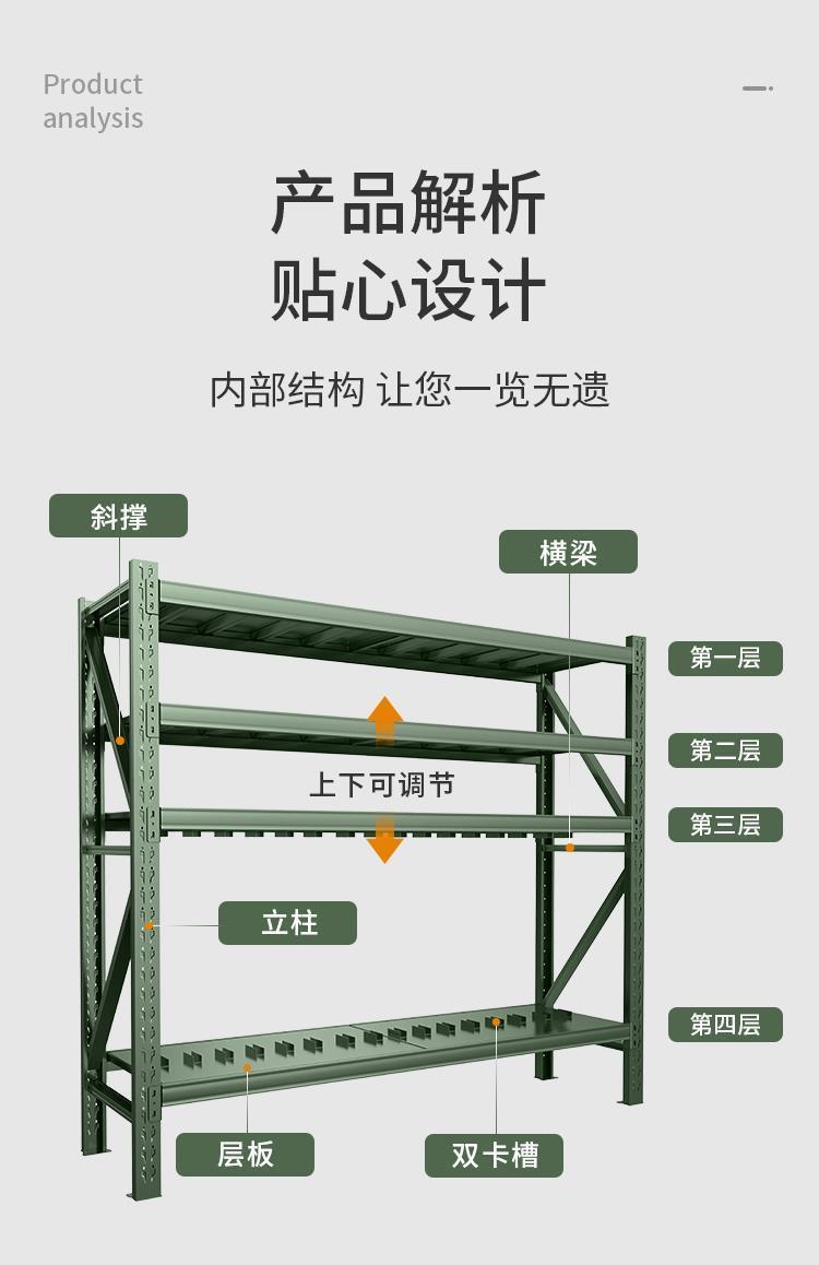 Heavy shovel shelf Agricultural tool shelf Green shield shelf Storage of materials and equipment in equipment warehouse