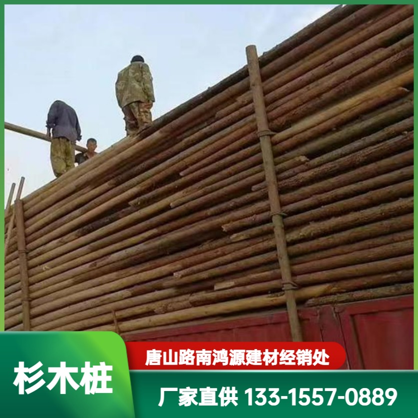 Cunninghamia lanceolata pile, pine pile, riverway piling, wooden slope protection, flood prevention and reinforcement, green support pole, water conservancy project, Hongyuan Building Materials