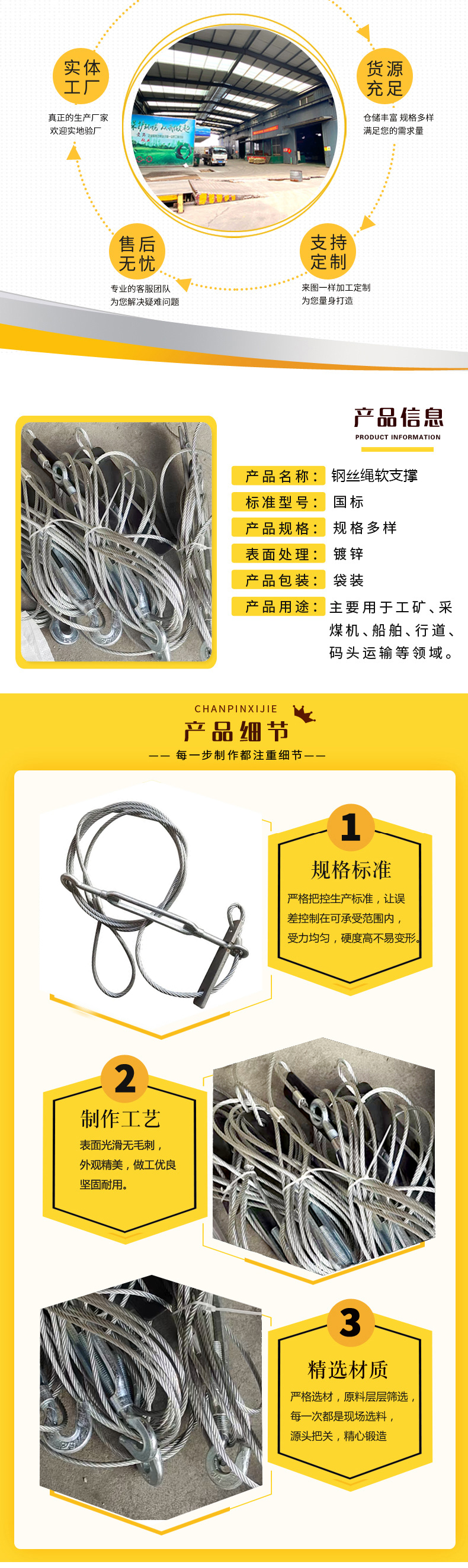 Steel wire rope soft support connection, hemp core steel wire for mining cranes, Yuanlong