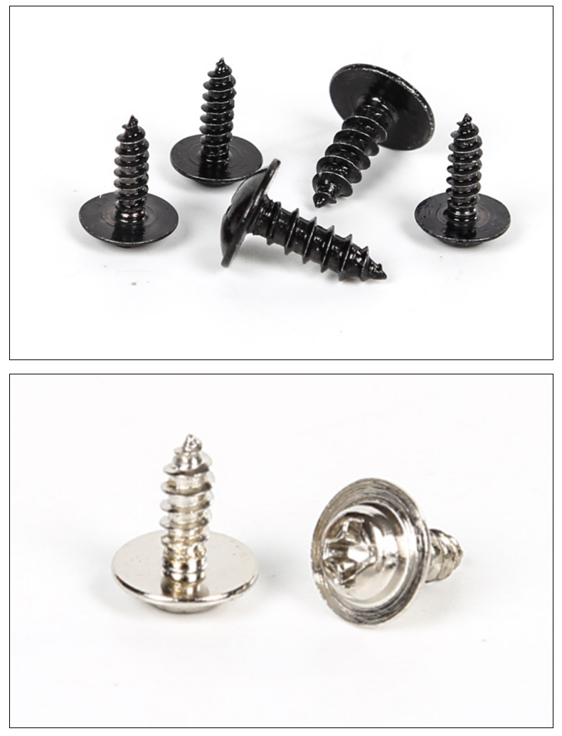 Customized black carbon steel cross round head pan head with pad Self-tapping screw hair nail with black belt