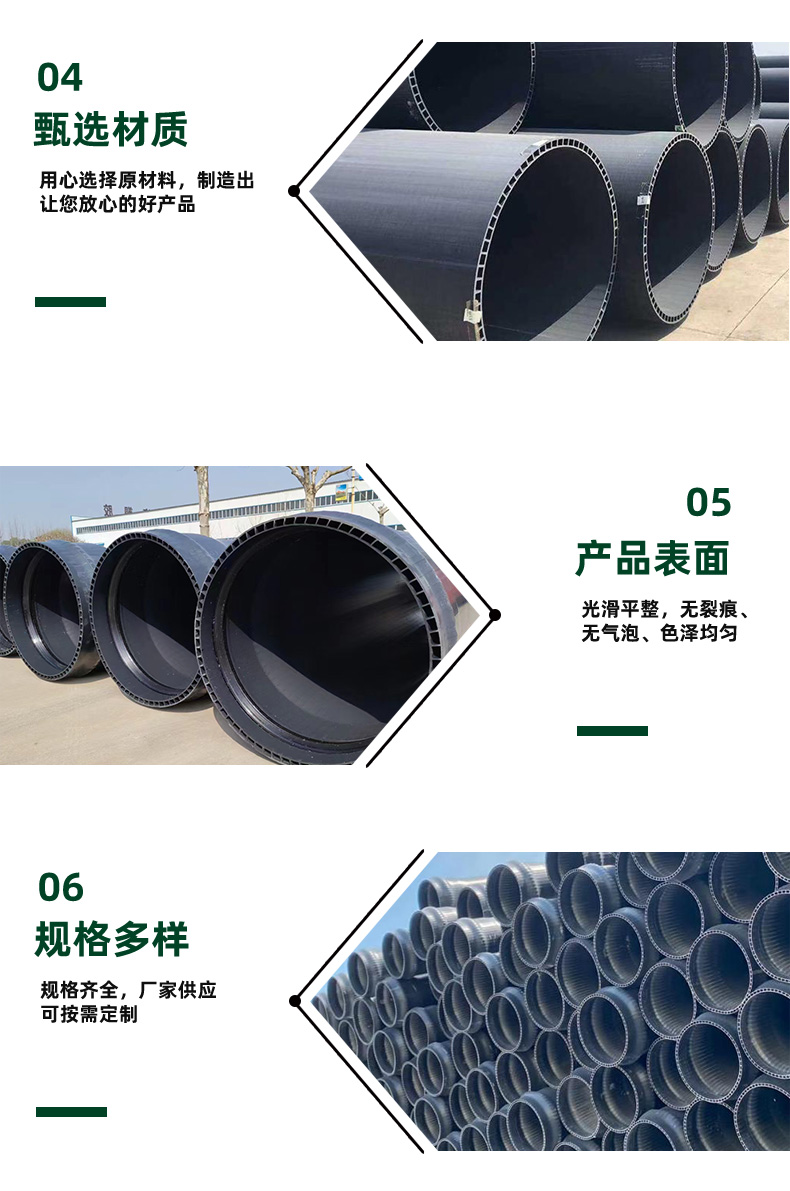 Large caliber PVC double-layer axial hollow wall pipes for drainage engineering, PVC hollow wall pipes in stock