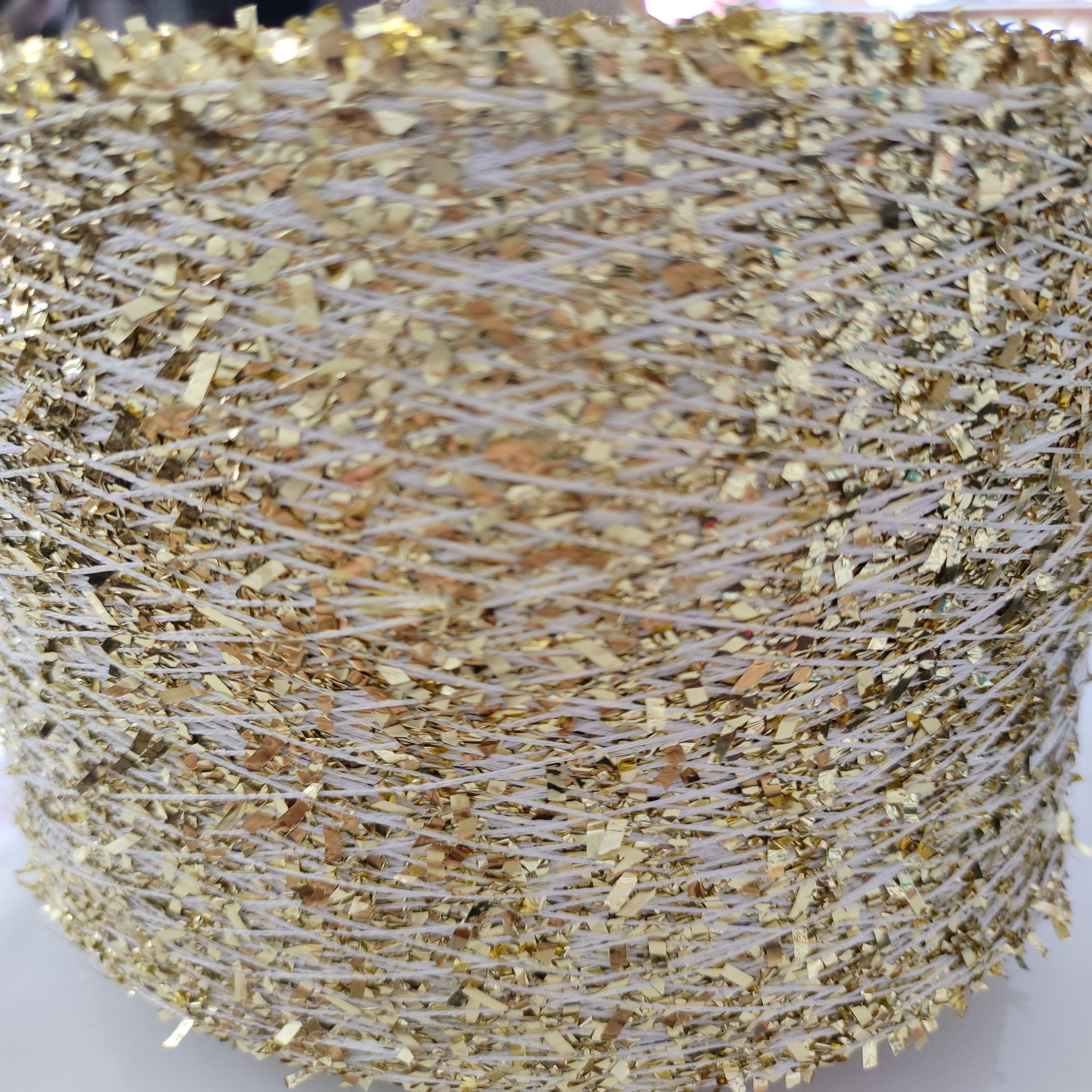 Non woven fabric, golden butterfly gauze with sequins, all polyester fancy yarn, knitted sweater yarn, wholesale, Kaipu textiles