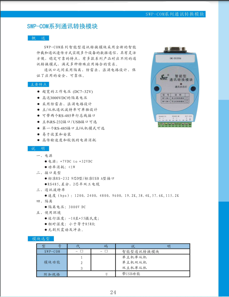 SWP-COM series intelligent communication conversion module converter manufacturer supports customization