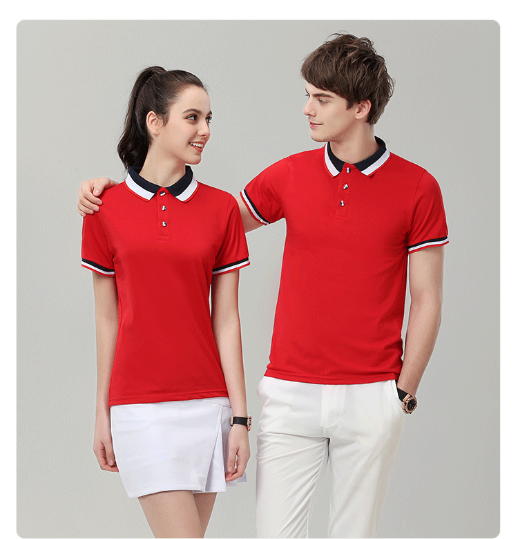 Tri color striped lapel 60% cotton polo shirt, work clothes, fast printing, embroidery logo, enterprise advertising slogan