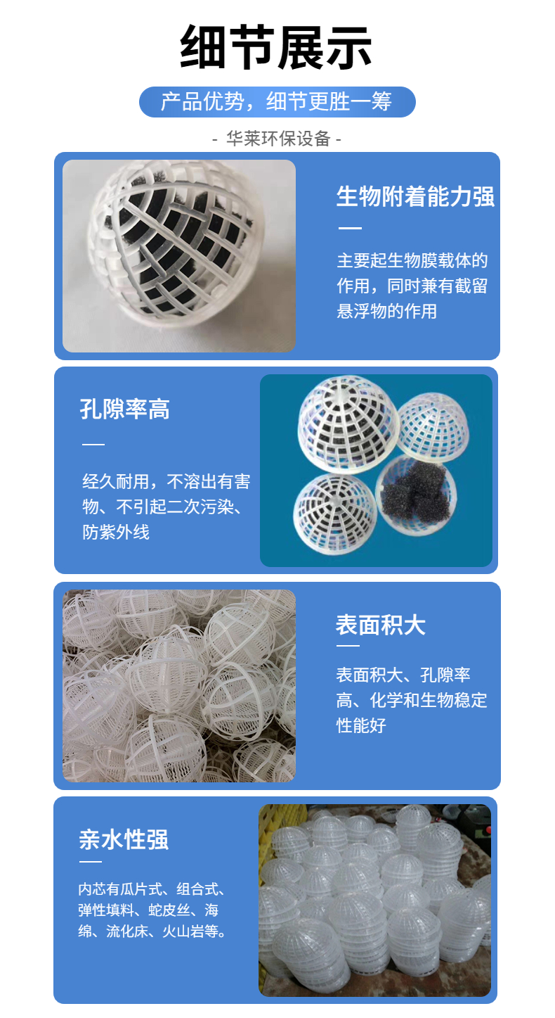 The suspended packing used in the suspension ball packing washing tower of the production base is of excellent quality, and Hualai Environmental Protection