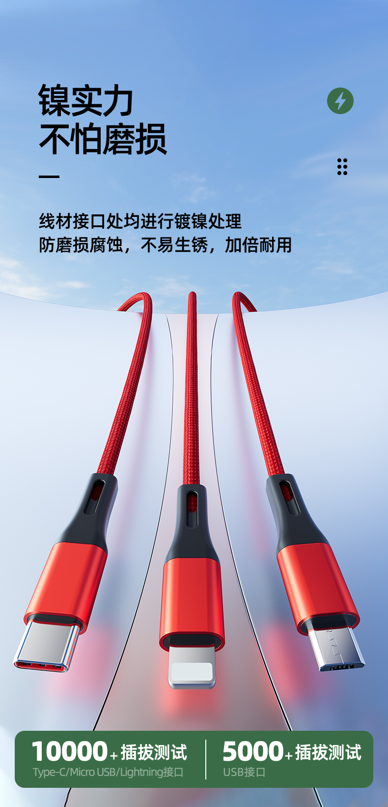 PISEN Pinsheng - Elegant Series One Pull Three Woven Data Cable Durable and Not Easy to Break DM-AP01-1500