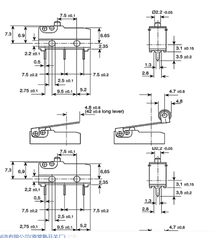 ZF ZF Microswitch, Short Rod Type, Welding End. CHERRY Microswitch