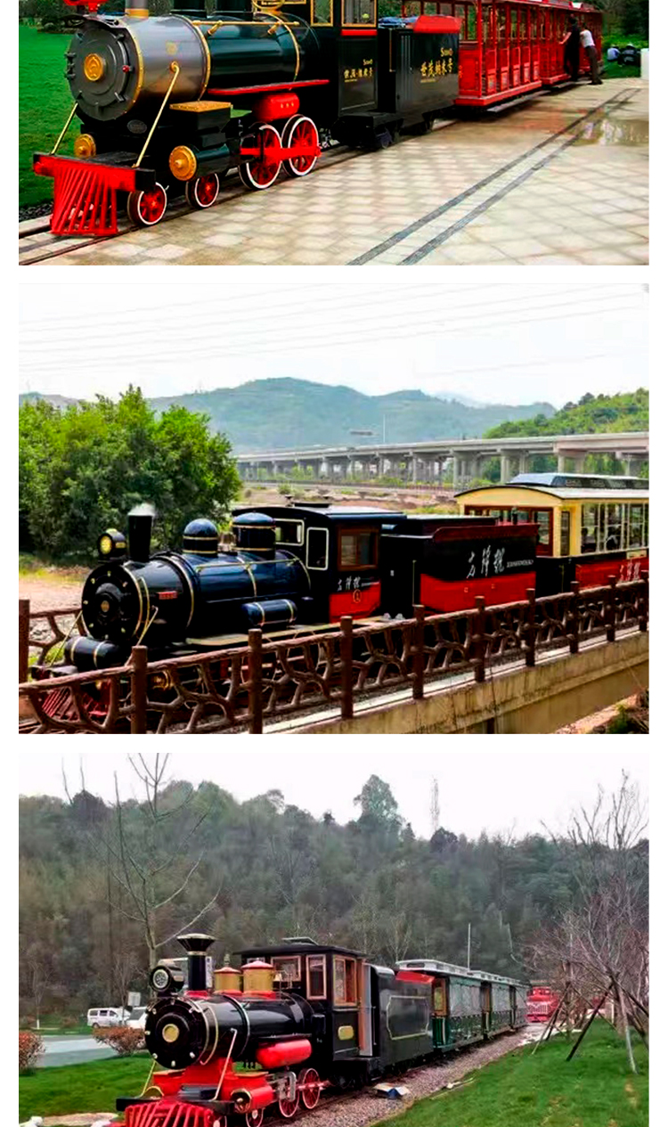 Outdoor internet celebrity train scenic spot, farm flower sea countryside, manned antique track sightseeing, small train amusement equipment