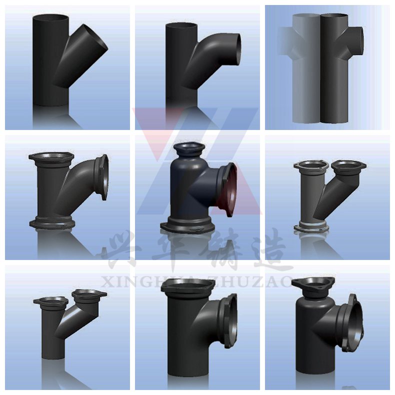 Mechanized flexible seismic resistant cast iron downstream tee pipe fittings TY tee pipe fittings W-shaped hoop connection cast iron pipe fittings