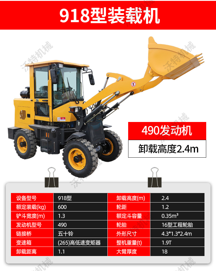 VOTE926 Wheel Backhoe Loader Four Wheel Drive Engineering Scraper Lift Smoothly