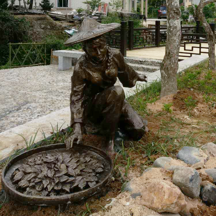 Outdoor Rural Revitalization Landscape Planning and Design Fiberglass Tea Picking Figure Sculpture Factory Customization