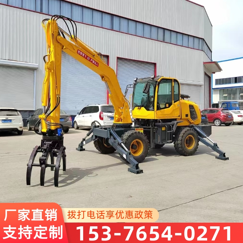 Wheel type wood grabbing machine, small loader, forklift modification, excavator grabbing machine, wood gripper, four-wheel drive 360 rotating grab arm