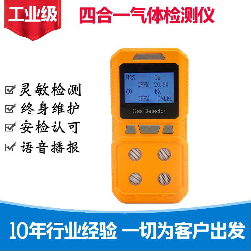 Explosion proof industrial grade four in one gas alarm, carbon monoxide, hydrogen sulfide, oxygen combustible gas detector