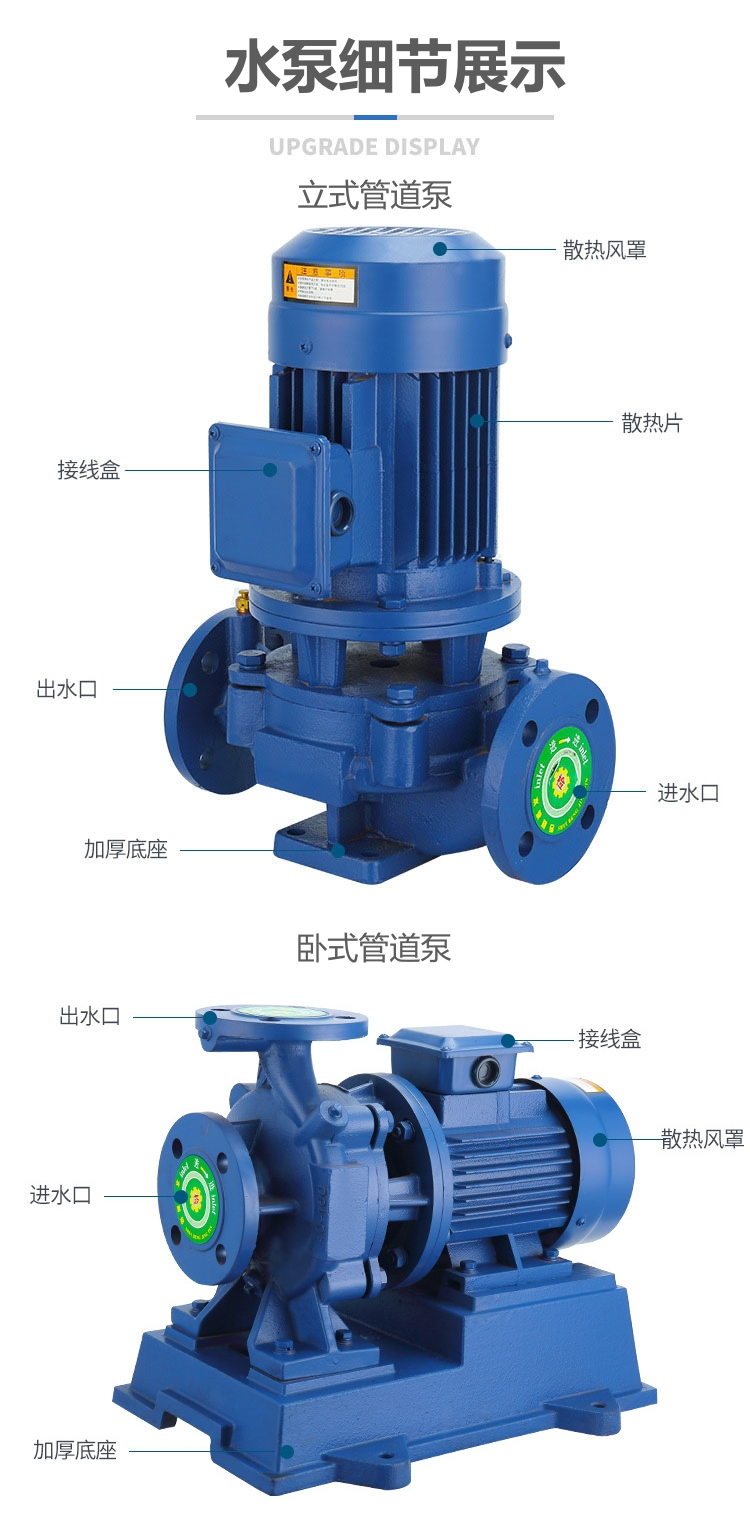 The manufacturer provides ISW horizontal pipeline centrifugal pump, 2-inch garden irrigation pump, 3-inch boiler circulating fire booster pump