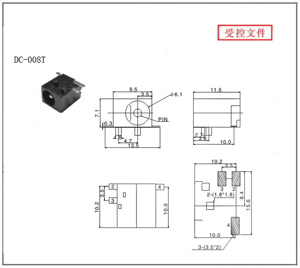 DC power socket SMT DC-008T high-temperature resistant and environmentally friendly copper DC-044T has 2.1mm and 2.5mm internal pins