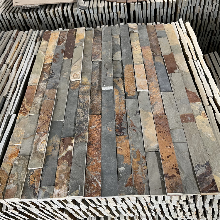 Natural Rust Slate Cultural Stone Red Rust Stripe Cultural Brick Garden Park Outer Wall Adhesive Composite Board Wall Brick