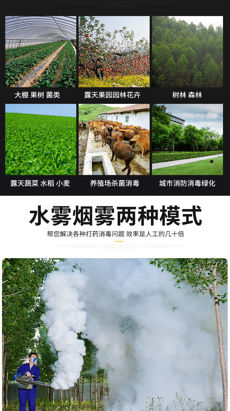 Agricultural gasoline pesticide sprayer, breeding farm, fog mist sprayer, disinfection spray, cold fog spray, mosquito killer and disinfector