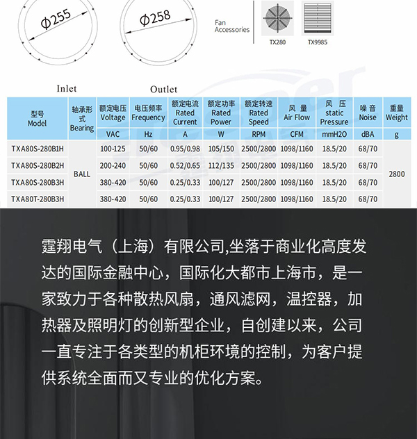 Factory directly operated ventilation and heat dissipation industrial fan cabinet electric cabinet exhaust fan ball axial flow fan 28080 220V