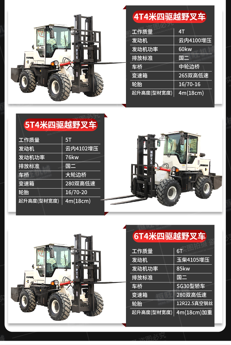 Hengwang four-wheel drive off-road forklift strong friction carrier seat driven stacker