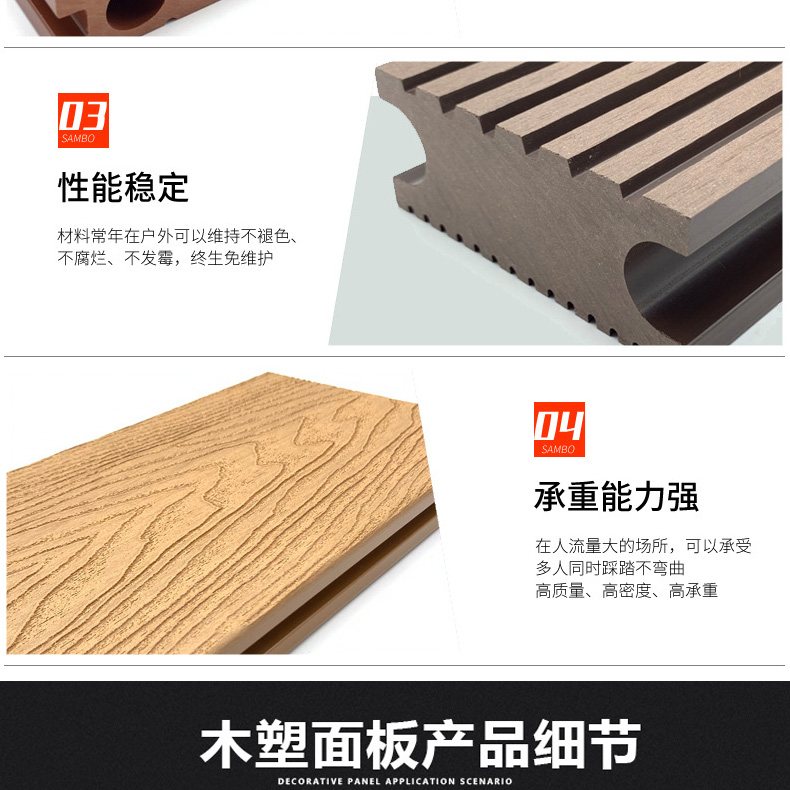 Luliang terrace square hole plastic wood floor online embossing anti slip round hole co extrusion ecological wood plastic solid imitation wood batten