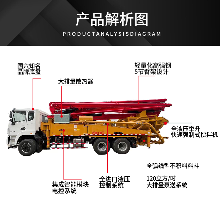 Weishi mixer with pump truck, 33 meters wheelbase, short body, small rural building and road repair, construction tool